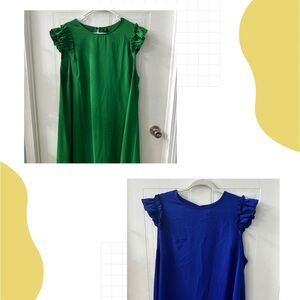 Two Ruffle Sleeve Romantic Dresses Blue and Green Romantic